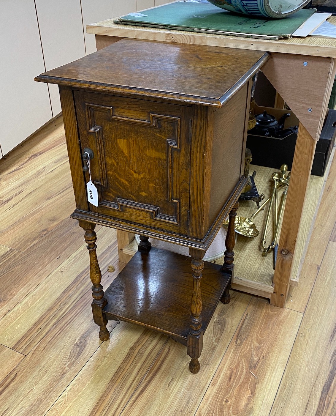 An oak smokers cabinet and pipes